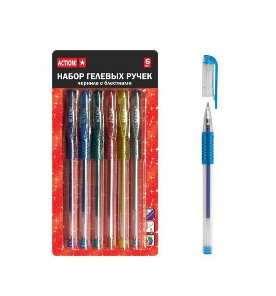 Набор гелевых ручек ACTION 6шт металлик AGP208/6
