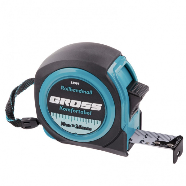 Рулетка Komfortabel 10 м х 25 мм, обрезиненный корпус Gross/32564