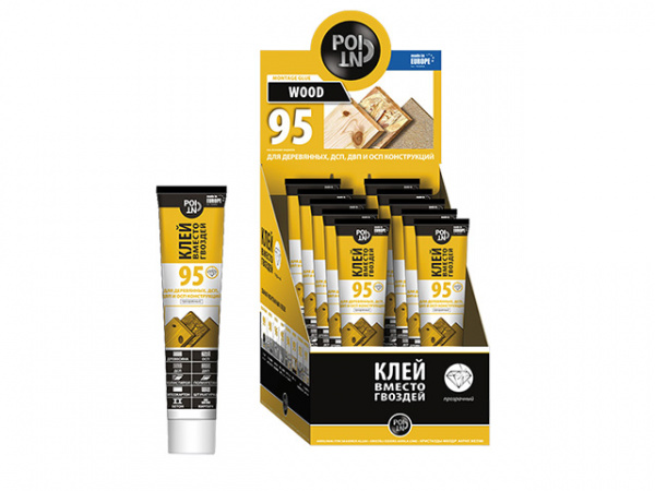 Клей монтажный POINT "Клей вместо гвоздей 95", 80мл (прозрачный, для деревянных, ДСП, ДВП и ОСБ конс