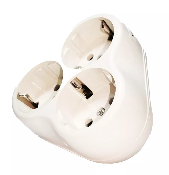 Разветвитель электрический, 3 гнезда, с заземлением 16А  250 В, плоский, белый (А303)