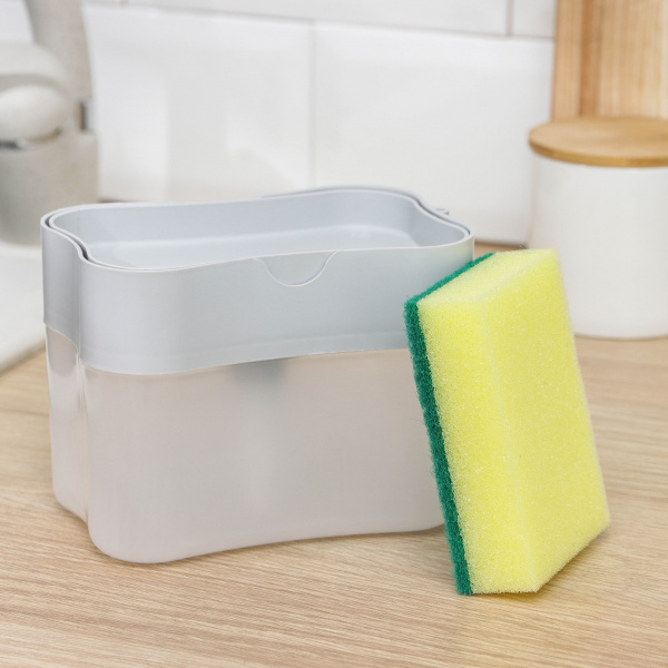 Дозатор для моющего средства с подставкой для губки, губка в комплекте, 385 мл, цвет МИКС /5225442