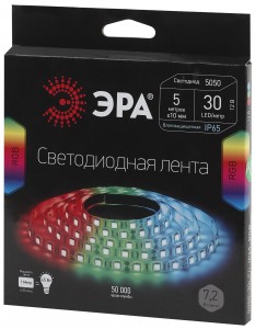 Лента ЭРА св/д 12V 7.2W/m 30Led/m IP65 RGB 5м (герметич.) SMD5050 LS5050-30LED-IP65 379531