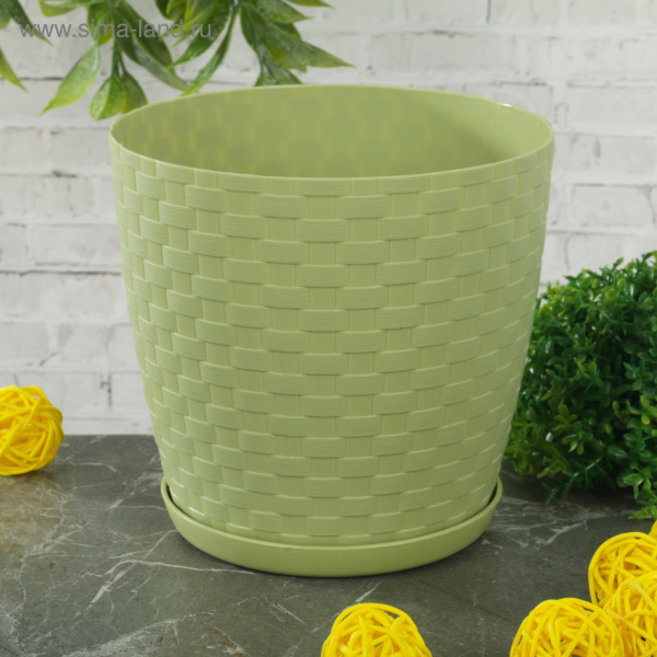 Горшок для цветов 1,2 л с поддоном "Ротанг", цвет оливковый  1306725