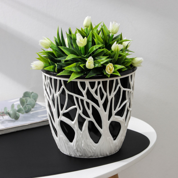 Кашпо для цветов со вставкой «Форест», 3 л, цвет бело-чёрный /5361894