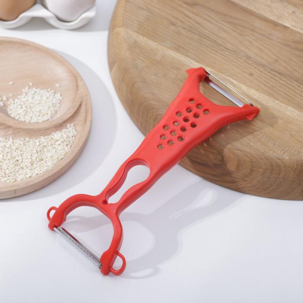 Овощечистка двухсторонняя «Скраб», 18 см, цвет красный/2947250