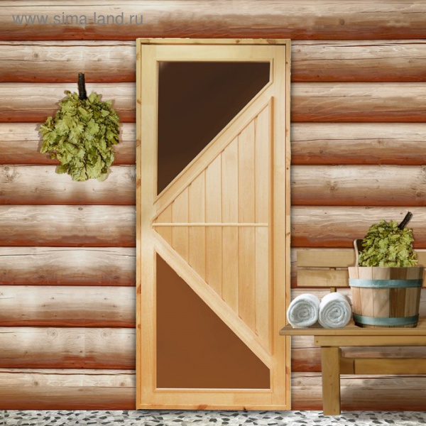 Дверь для бани со стеклом "Углы", 180×80см / 2681397