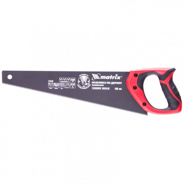 Ножовка по дереву, 400 мм, 7-8 TPI, зуб-3D, каленый зуб, тефлоновое покрытие полотна/23549