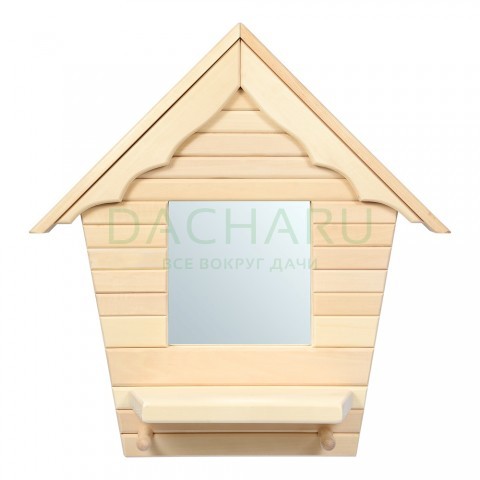 Зеркало с полочкой и вешалкой (2 рожка)  "Домик" 54*57 см, липа, зеркало 20*20 см /32519