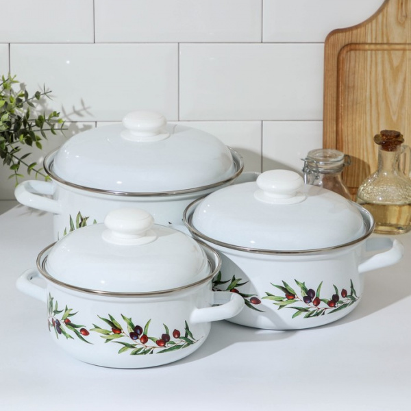 Набор кастрюль Доляна Olives, 3 предмета: 1,5 л, 2 л, 3 л/7610896