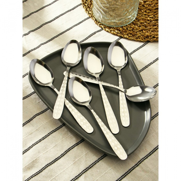 Набор ложек столовых из нержавеющей стали «Ромб», длина 20,5 см, без золота, 6 шт /3795903