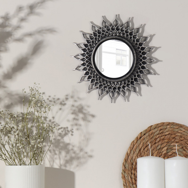 Зеркало настенное «Солнце», d зерк. поверх.10,5 см, цв. «состаренное серебро» /3524744