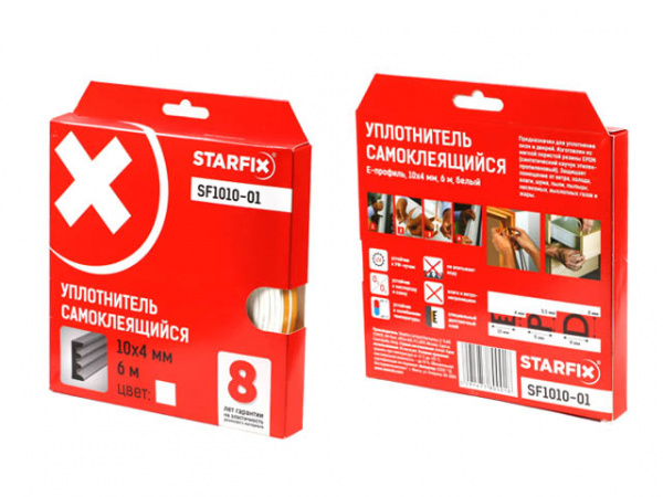 Уплотнитель "E" белый 10х4мм 6м STARFIX (SF1010-01)