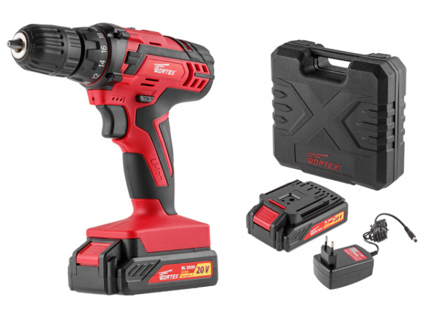 Дрель-шуруповерт WORTEX BD 2020-1 DLi  (20.0 В, 2 акк., 2.0 А/ч Li-Ion, 2 скор., 30 Нм)