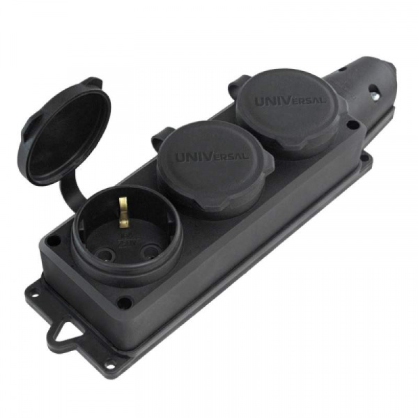 Колодка тройная с загл.каучук 2Р+Е 1х16 220-240