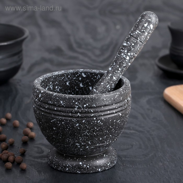Ступка с пестиком "Черный мрамор" диаметр 10 см 3929318