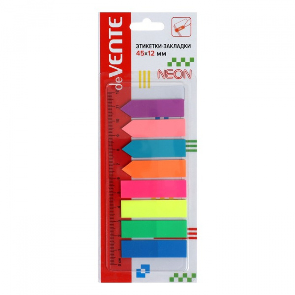 Закладки с клеевым краем (стик), 12х45 мм, 8 цв. пластиковые, Attomex Neon "СТРЕЛКИ" /4774632