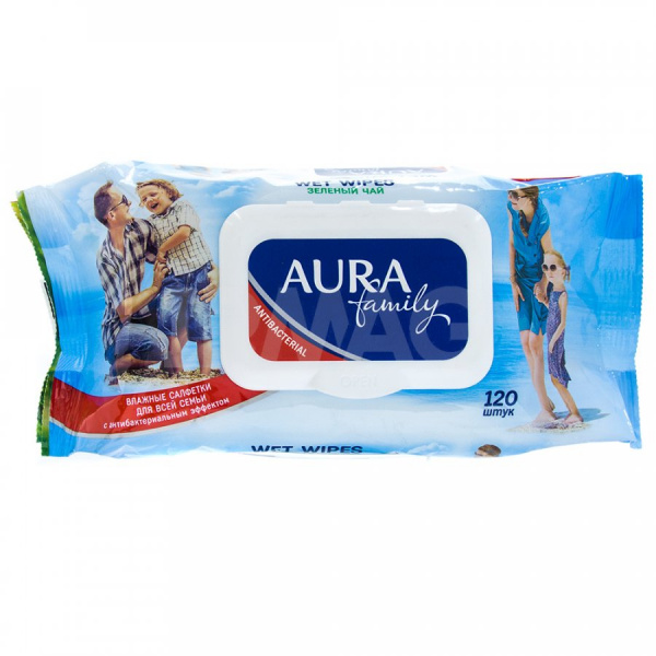 Влажные салфетки Aura Family Антибактериальные (120 шт.)