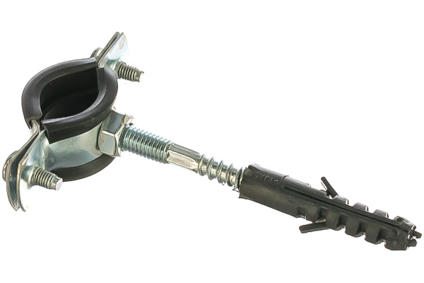 Хомут сантехнический для труб 20-25 (1/2"), с резиновым уплотнением, шпилькой и дюбе, 1 шт