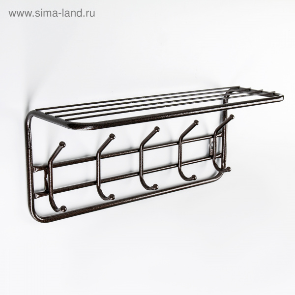 Вешалка настенная с полкой на 5 крючков, 60 см, цвет медный антик /192438