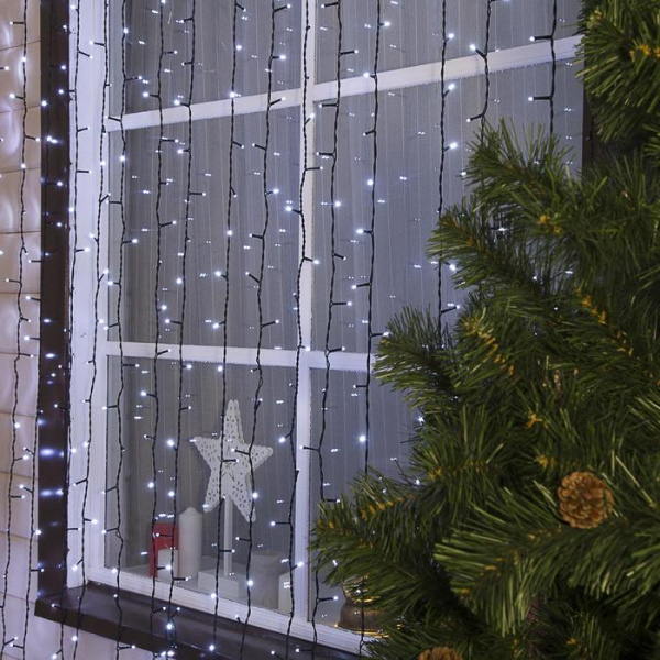 Гирлянда «Занавес» 2 × 6 м, тёмная нить, свечение белое, 220 В /1080279