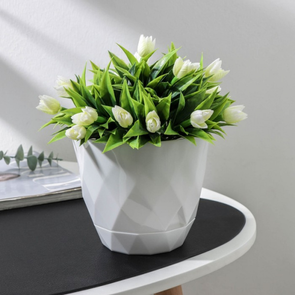 Горшок для цветов с поддоном Laurel, 1,3 л, d=14,5 см, h=12,5 см, цвет белый/9073783