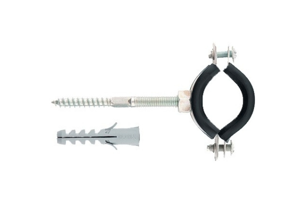 Хомут металлический с гайкой 11/4" (39-46) болт+дюбель/48167