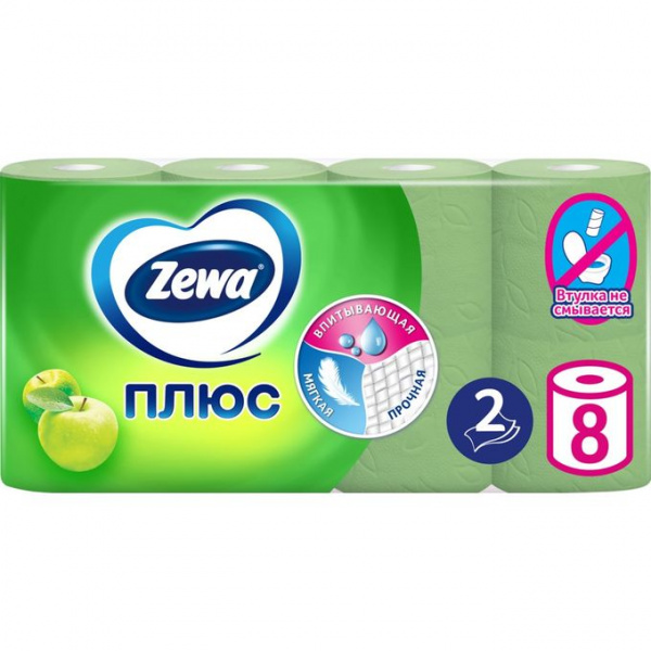 Туалетная бумага Zewa Плюс 2 слоя Зеленое яблоко (8 шт.)