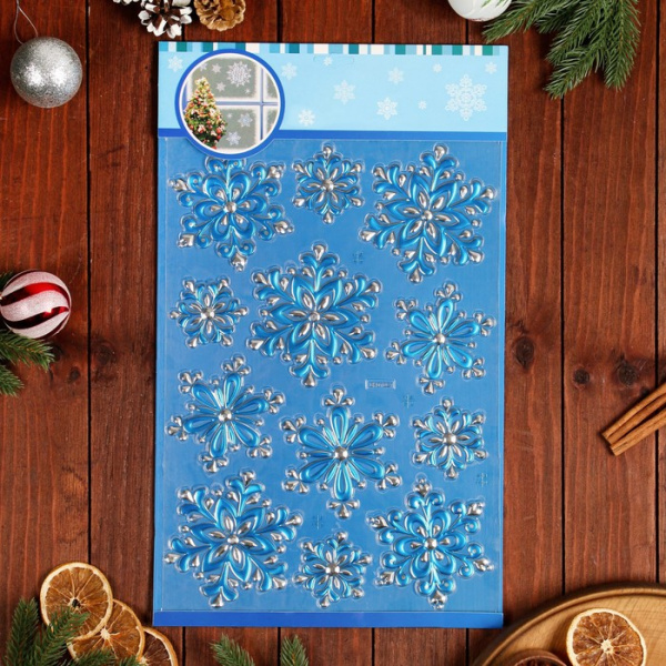 Наклейки на окна "Новогодние" снежинки-2, 50 х 30 см/7006999