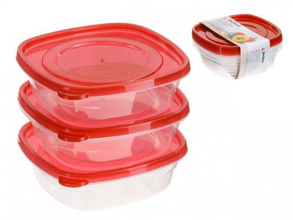 Набор контейнеров пласт. прямоуг. 3 шт., 0,8 л для пищ. продуктов, с крышкой, PERFECTO LINEA