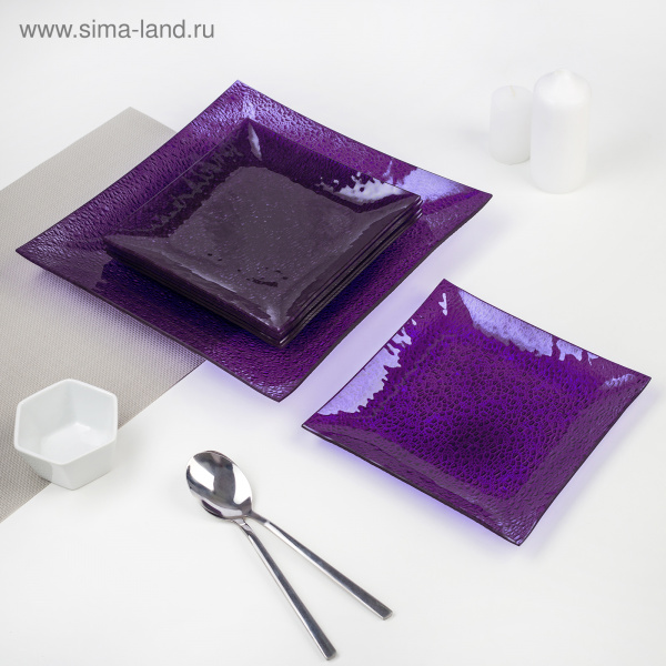 Сервиз столовый 7 пр. фиолетовый, квадратные тарелки   2846593