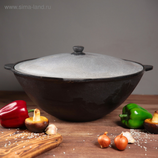 Казан чугунный, 12 л, плоское дно, алюминиевая крышка/2737153