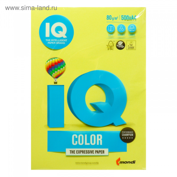 Бумага  IQ COLOR  А4, лимонный 
