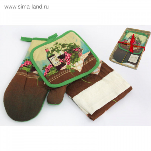 Набор из 3пр. в бамбуковой корзине (прихватка+перчатки+полотенце)  2080578