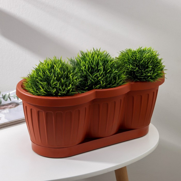 Ящик для цветов с поддоном «Гусеница», 40 см, пластик, МИКС /1341634