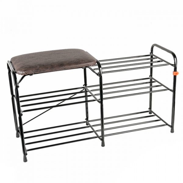 Подставка для обуви 3-х полочная 8см с сиденьем Черный/192519