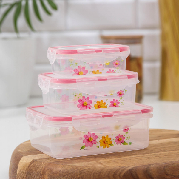 Набор ланч-боксов 3шт. "Полянка" прямоугольные цвет МИКС 3973463