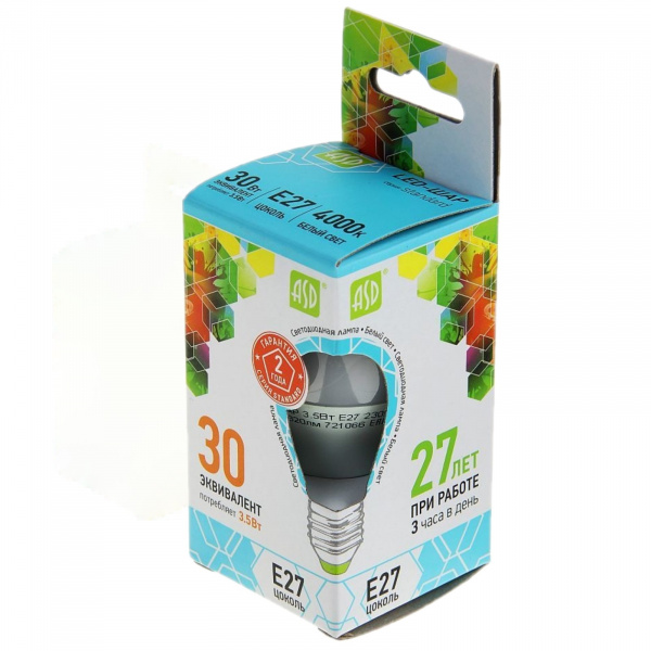 Лампа 3,5 Вт Е27 ШАР 4000К ASD светодиодная