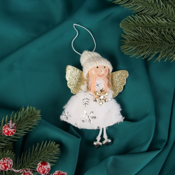 Мягкая подвеска "Алиса" снежинки, 13х6 см, бело-золотой /10480405