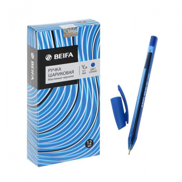 Ручка шариковая Beifa Стильная рез.упор, 0.5 стержень синий, трехгран., метал.након./6959494