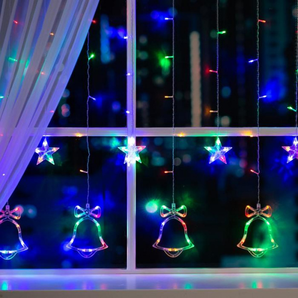 Гирлянда «Бахрома» 2.4×0.9 м с насадками «Колокольчики», свечение  МУЛЬТИ, 8режим. 220В /2361706