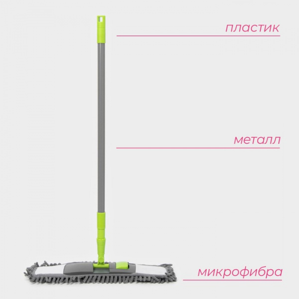Швабра для мытья пола плоская, окрашенный телескоп. черенок, микрофибра букля, 42×12×73 /5390627