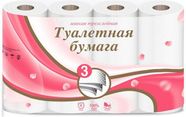 Туалетная бумага трехслойная БЕЛАЯ 8шт /95367