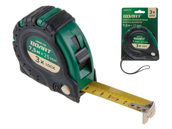 Рулетка 7,5м/25мм обрезин. корп. ВОЛАТ (быт.)/20040-725
