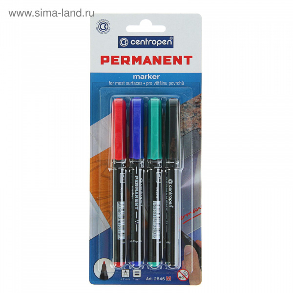 Набор маркеров перманентных 4цв. CENTROPEN 2846/4