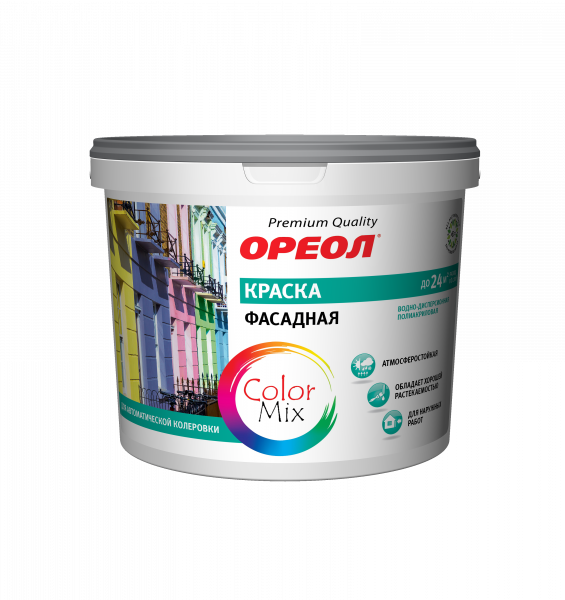 Краска "ОРЕОЛ" фасадная атмосферостойкая водно-дисперсионная полиакриловая белая "ДИСКОНТ" 13кг