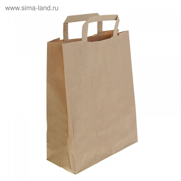 Пакет крафт без печати 25х11х32см, плоская ручка 2505115