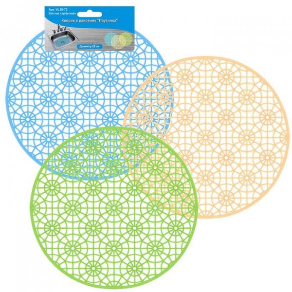 Коврик в раковину "Паутинка", круг, d 28см, МИКС 7483324
