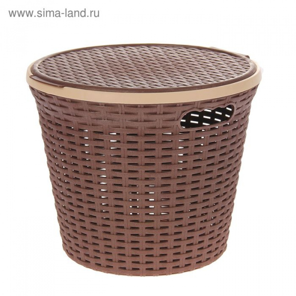 Корзина для белья круглая с крышкой 20л. "Ротанг" коричневый 1118828
