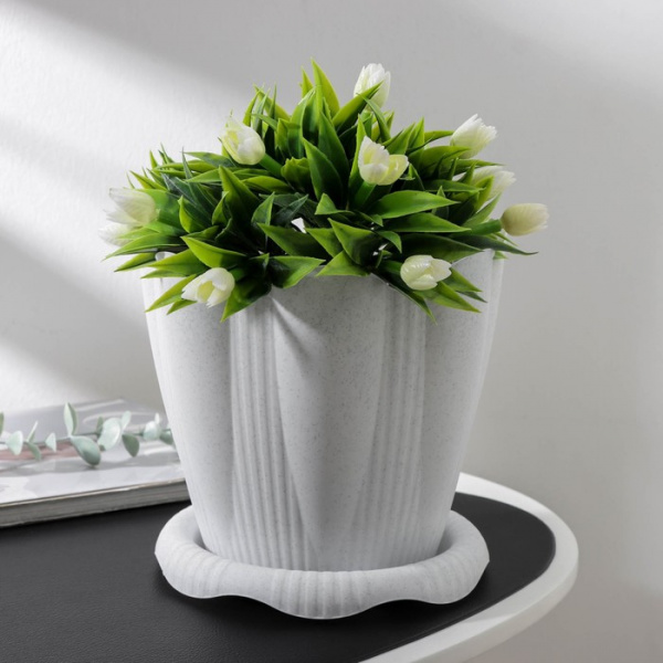 Горшок с поддоном «Эдельвейс», 3 л, цвет мраморный/1159908