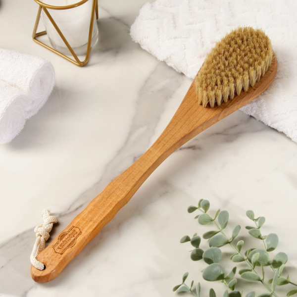 Щетка массажная с длинной ручкой, натуральная щетина 38,5см х 8см х 4,5см /7052971